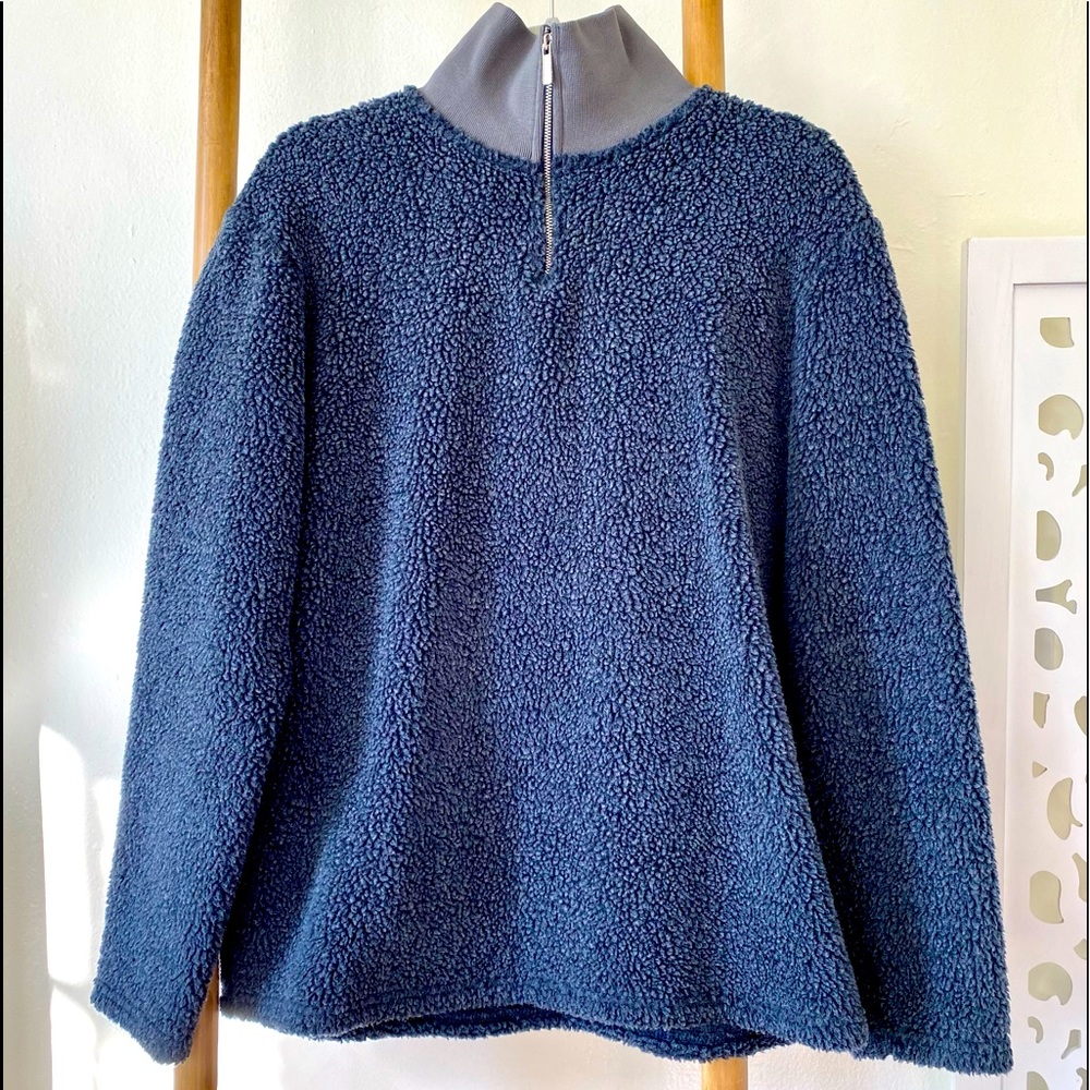 Rare LTD Topman Blue Grey Fuzzy Fleece 1/4 Zip Sweater Top Small